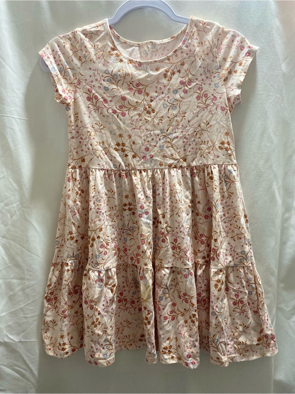 The Children's Place Girls 10-12Y Floral Tiered Fit & Flare Knit Dress Ivory